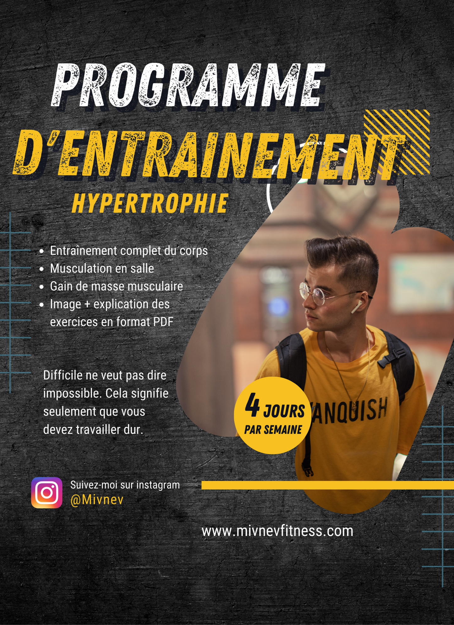 Programme d'entrainement en hypertrophie (4 jours par semaine)